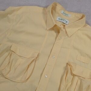 Orvis Sporting Traditions XL Yellow Cotton‎ Short Sleeve Button Up Shirt Cotton